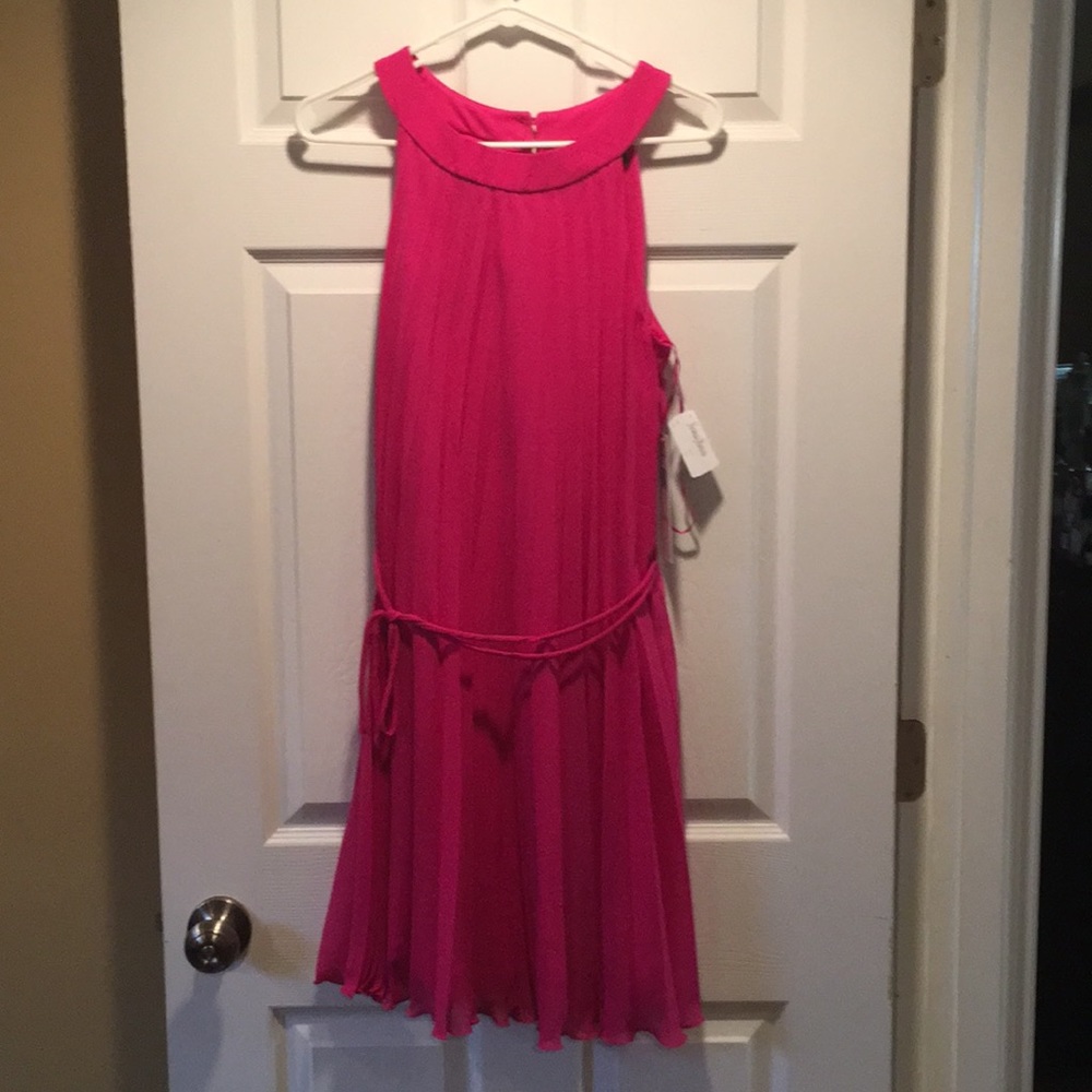 Fuchsia Pleated Midi Dress
